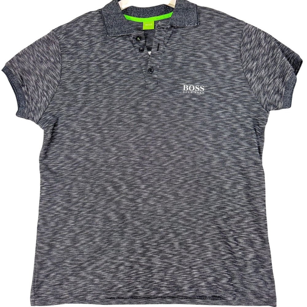 Hugo Boss Polo Shirt Mens 2XL Gray Space Dye Cotton Knit Logo Casual Top